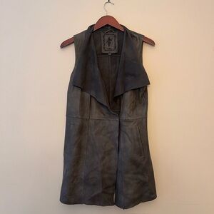 my tribe gray leather sleeveless long vest